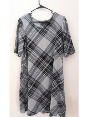 Gray Plaid Dress Gingham Grey Tunic SIZE XL Coquette Aesthetic Short Sleeve